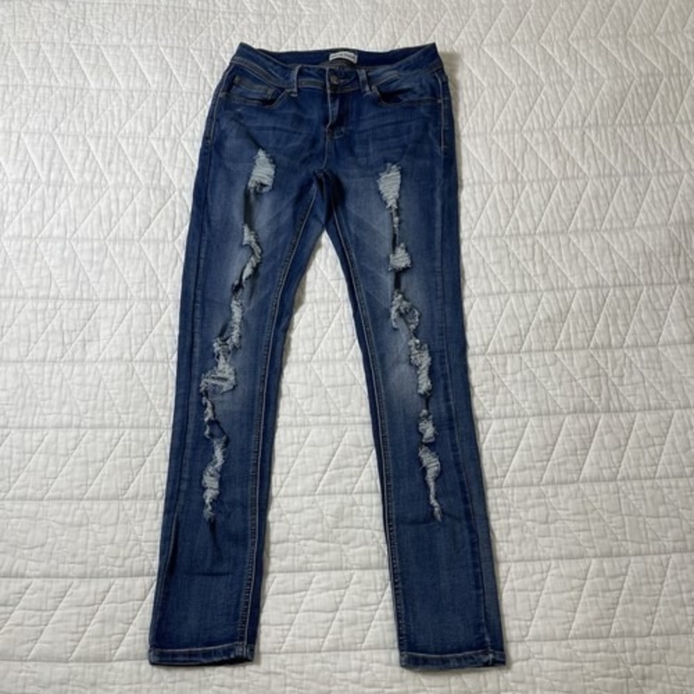 Women's Salvaje Denim Mid Rise Skinny Jeans Blue Medium Wash Distressed Size 5